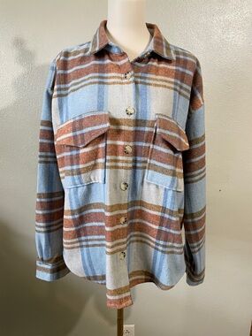 Ford Bronco Plaid Wool Blend Shacket Blue Western Warm Overshirt 2X Ranch Layer